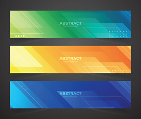 Abstract banner design web template Set, Horizontal header web banner. Modern Gradient green, yellow, and Blue cover header background for website design, Social Media Cover