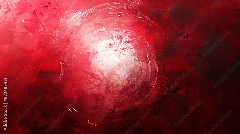 Poster artistic background with shades of light red to dark red, featuring a large circular white space for