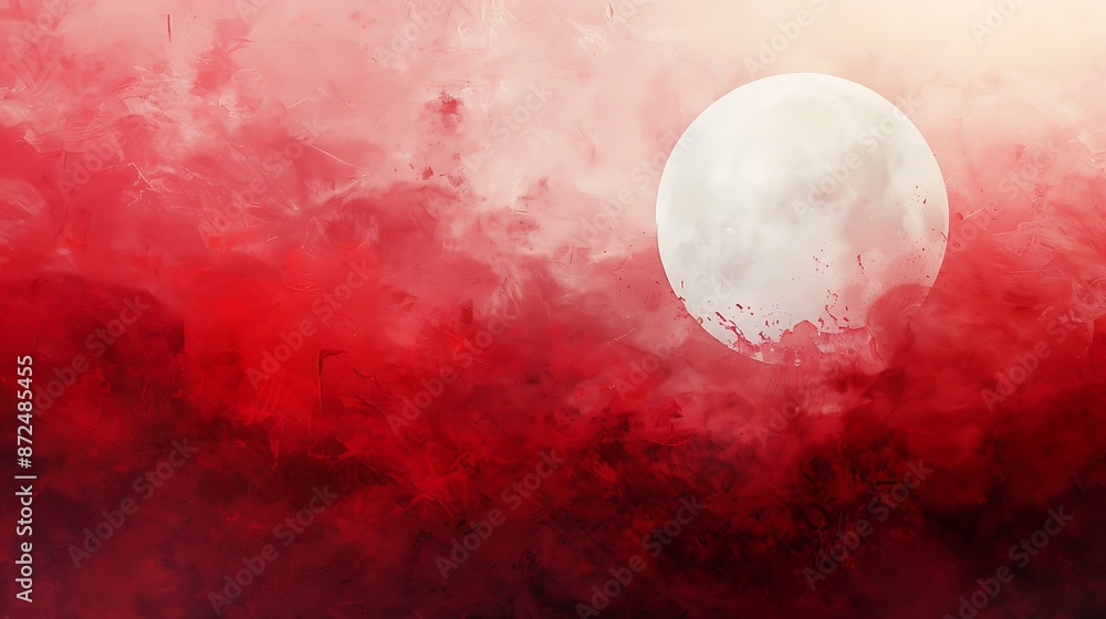 Poster artistic background with shades of light red to dark red, featuring a large circular white space for