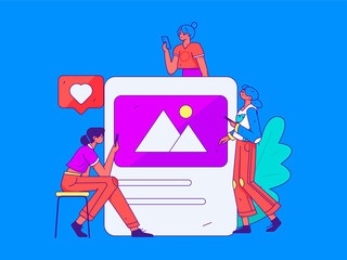 Virtual characters social communication concept business flat vector hand drawn illustration
