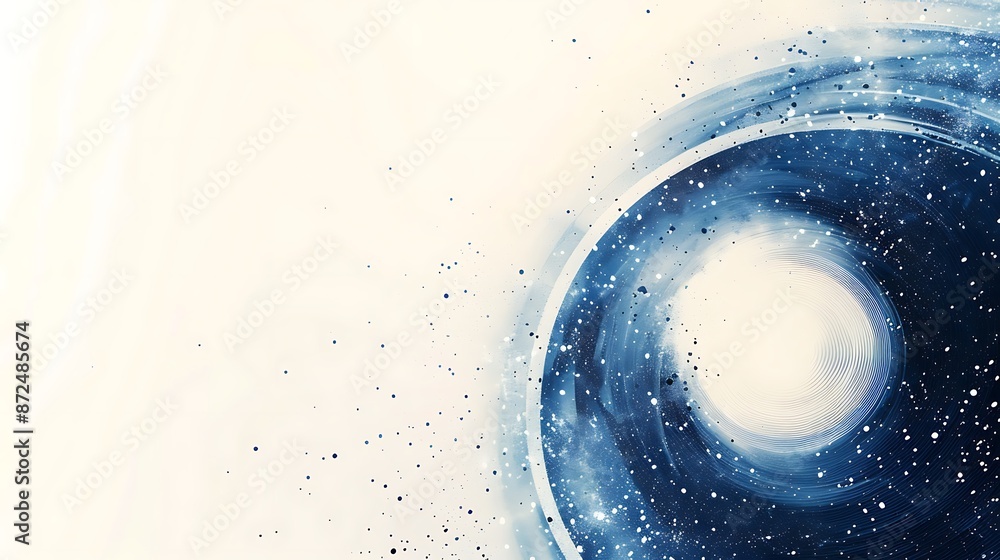 Poster futuristic background with shades of light indigo to dark indigo, featuring a large circular white s