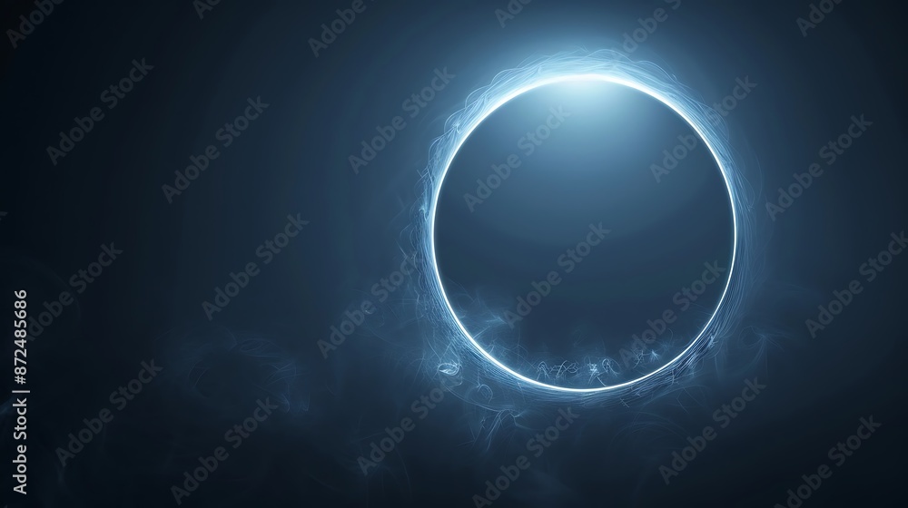 Poster futuristic background with shades of light indigo to dark indigo, featuring a large circular white s