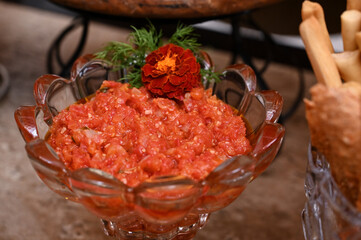 salmon tartare, asian cuisine, buffet, food on a banquet, table with food, buffet food in a restaurant, dish decoration, haute cuisine, thanksgiving day, thanksgiving, thanksgiving meal