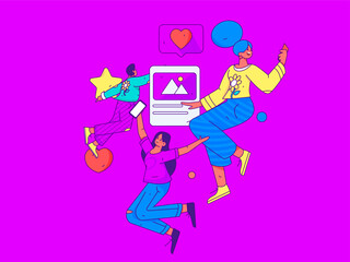 Fototapeta premium Virtual characters social communication concept business flat vector hand drawn illustration 