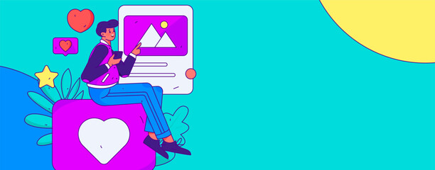 Virtual characters social communication concept business flat vector hand drawn illustration
