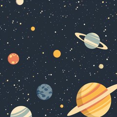 15. Space scene, planets and galaxies, flat design illustration