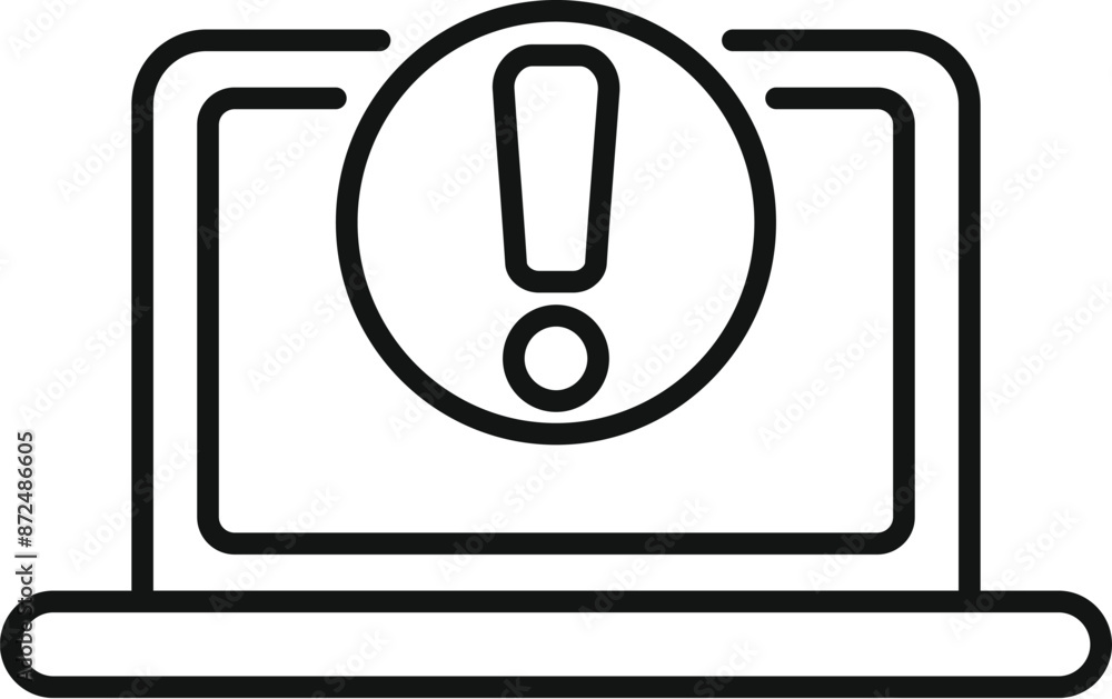 Poster laptop computer is displaying a warning exclamation mark symbol icon, indicating a problem or error