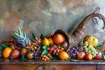 Abundant Harvest: A cornucopia overflowing with fruits and vegetables