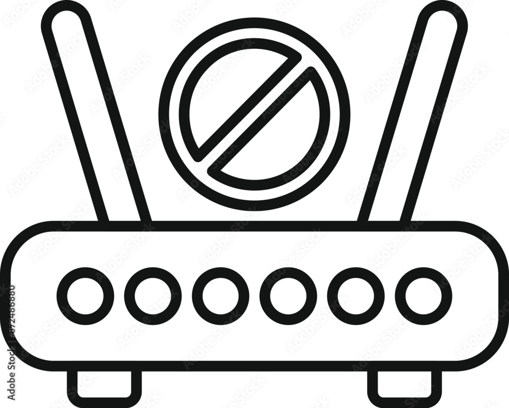 Poster simple line icon showing a router with a crossed out sign above, indicating a lack of internet conne