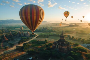 Fototapeta premium Hot Air Balloons Over Bagan at Sunrise
