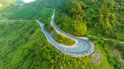 Aerial view of Hai Van Pass, is an approximately long mountain pass on National Route 1A in Vietnam.