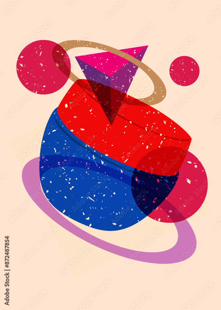 Poster risograph face cream container with geometric shapes. objects in trendy riso graph print texture sty