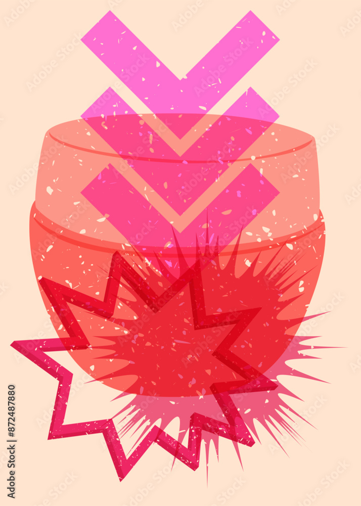 Poster risograph face cream container with geometric shapes. objects in trendy riso graph print texture sty