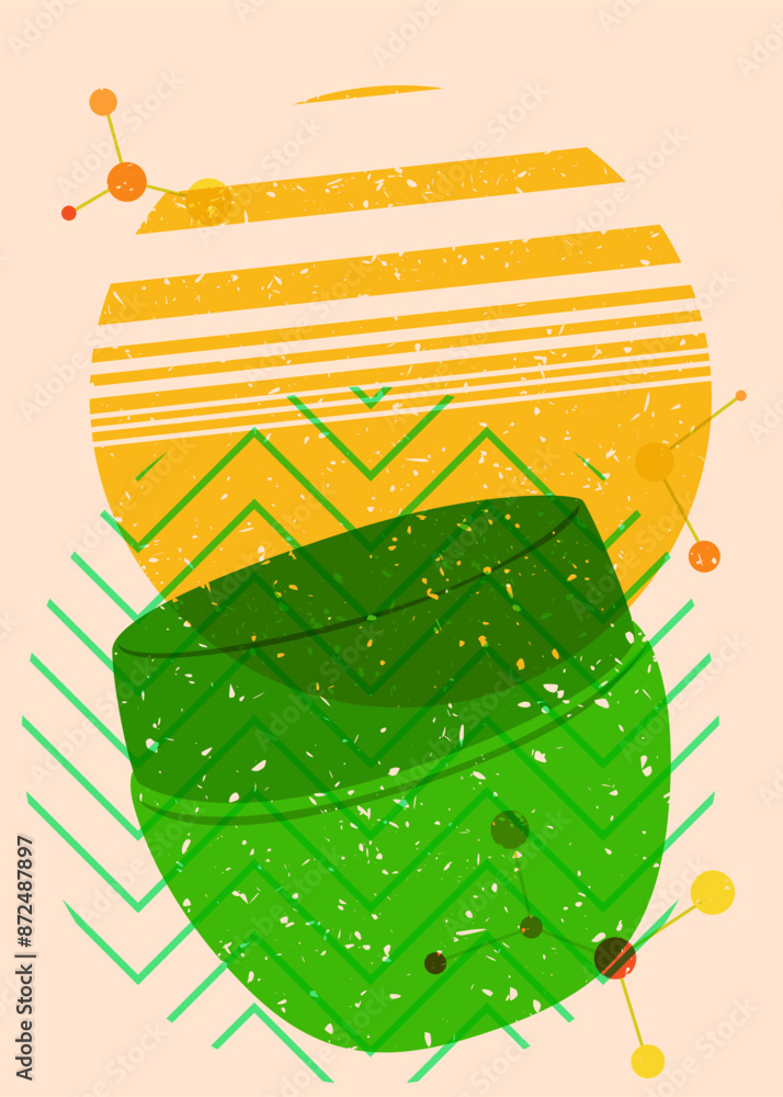 Poster risograph face cream container with geometric shapes. objects in trendy riso graph print texture sty
