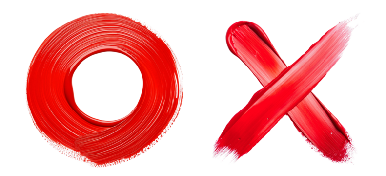 cross marks and circle marks drawn with paint