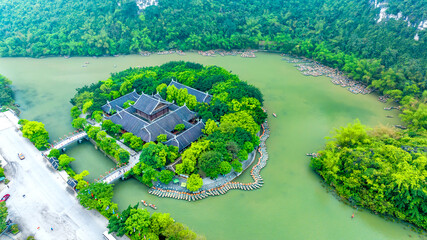 Landscape of Vu Cung at Tam Coc National Park. It was the place where the Tran Dynasty's struggle...