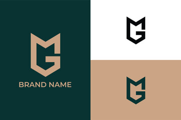 letter GM MG shield icon royal banner flag logo, letter GM shield arrow logo