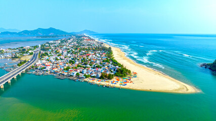 Aerial view of Lang Co bay and beach, Hai Van pass, Lap An lagoon, Hue, Vietnam. Travel and landscape concpet.