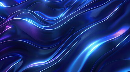 Fototapeta premium Abstract blue neon background with gentle waves, minimalist and chic