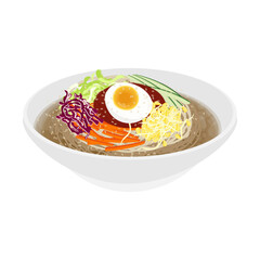 Vector illustration logo Clip art korean spicy Chewy Noodles jjolmyeon on a bowl