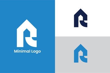 initial letter R home icon construction and modern real estate farm house logo, letter CR RC arrow home icon
