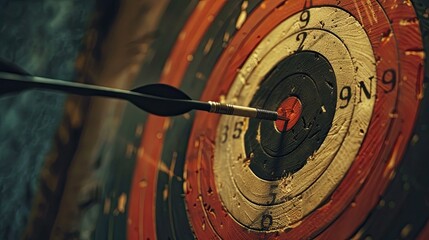 Arrow hitting bullseye target, business goals and success
