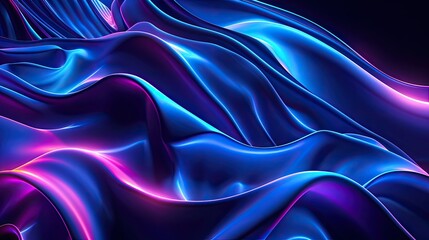 Obraz premium Blue neon illustration with smooth, elegant waves for contemporary designs