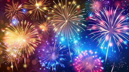 Naklejka premium Bright and colorful fireworks display on a dark night sky