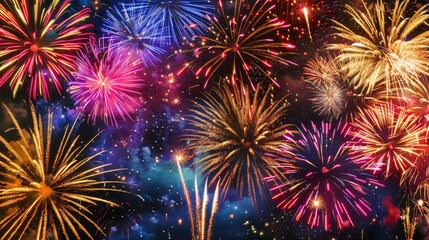Naklejka premium Brilliant colors of fireworks lighting up the night sky