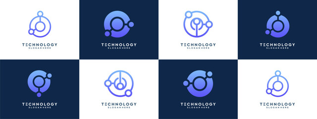 Circular connection technology logo vector collection. Abstract gradient molecular design, line shape idea.