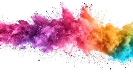 Colorful holi festival powder burst isolated on white, panoramic view