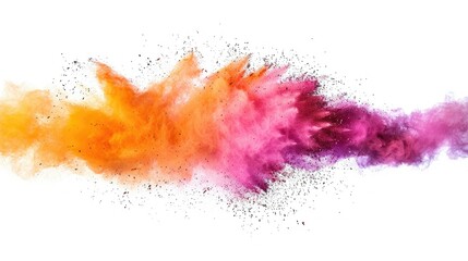 Colorful holi festival powder burst isolated on white, panoramic view