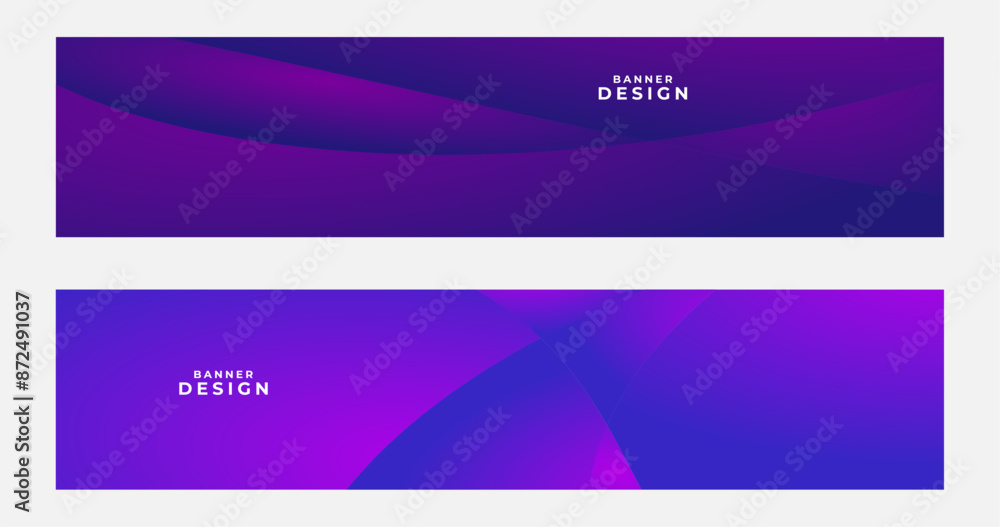 Poster set of purple banners with abstract gradient background with curve