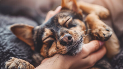 photo of dog being petted warm colors happy dog background