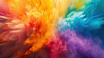 Fototapeta premium Explosion of vibrant rainbow holi colors in wide isolated panorama