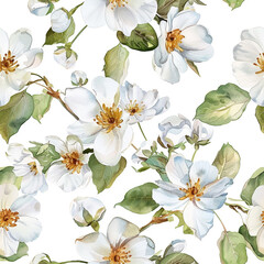 Fototapeta premium white flowers watercolor seamless patterns