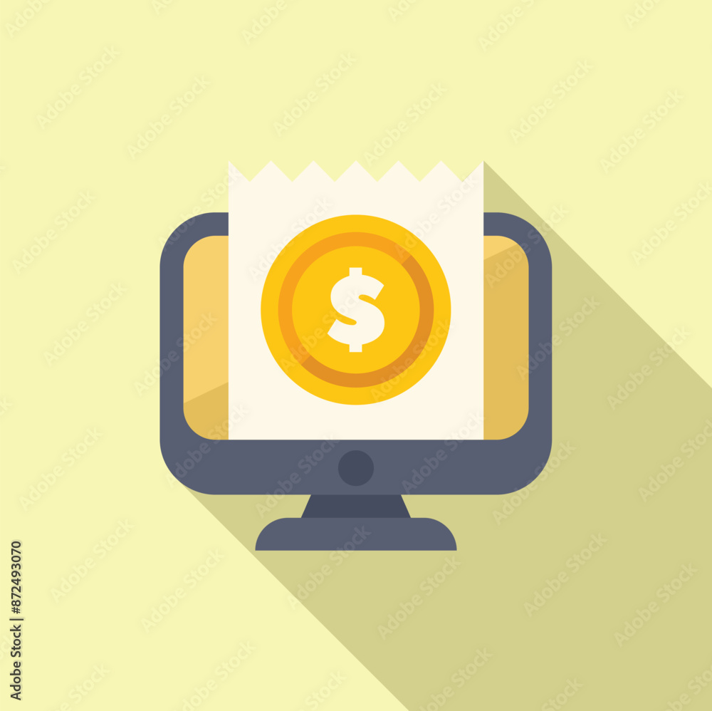 Poster online payment system is processing a transaction with a golden coin displayed on a computer screen