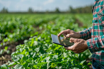 Farmer using a tablet for crop monitoring