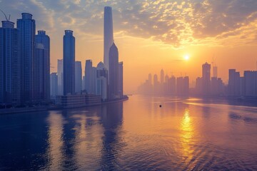 Sunrise Over the City Skyline