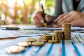 Fototapeta premium An investor signing a contract, capturing the formal agreement process involved in funding investments and the commitment it entails