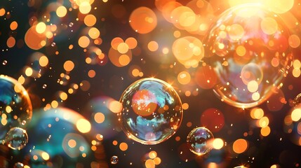 Ethereal Soap Bubbles Floating in Mesmerizing Illumination and Abstract Backdrop
