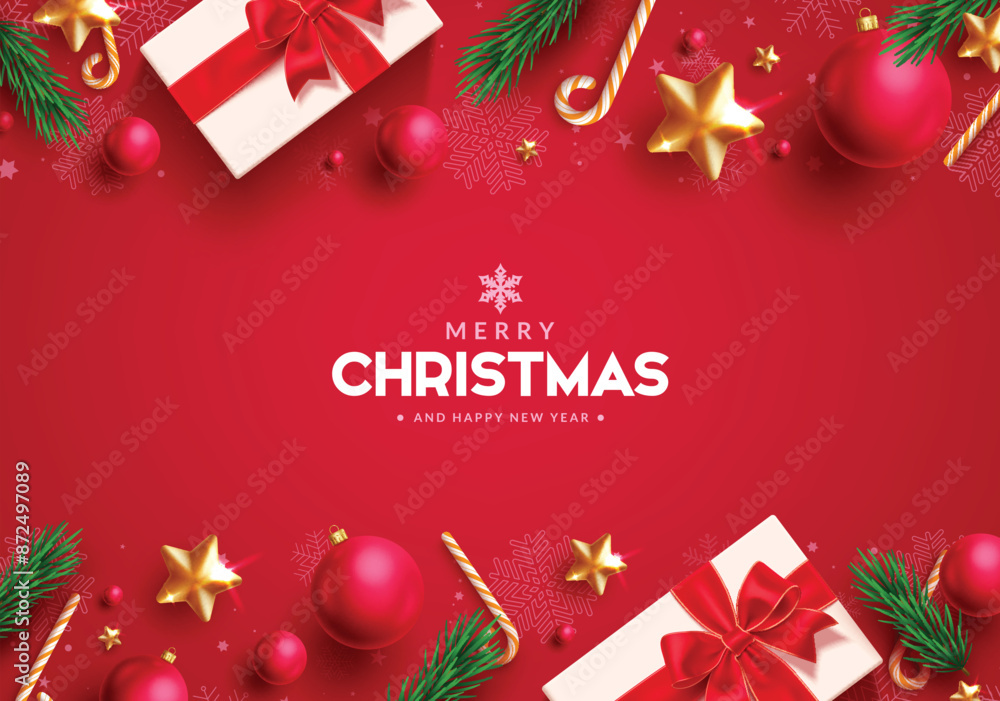 Canvas Prints christmas greetings vector background design. merry christmas greeting text in red background with g