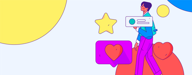 Virtual characters social communication concept business flat vector hand drawn illustration
