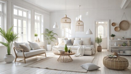 Create a white boho room with light base tones and minimal monochromatic surfaces for a clean and airy look.