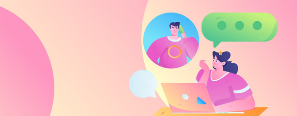 Virtual characters social communication concept business flat vector hand drawn illustration
