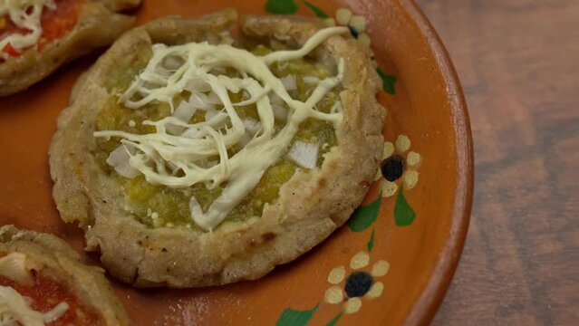 Corn sopes from mexico, travel shot right Close up