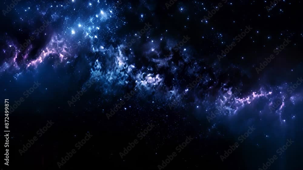Poster a close-up view of a blue nebula with bright stars scattered across the vast darkness of space.