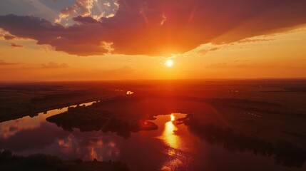 aerial view of sunset with renewable energy. 
