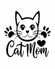 Cat mom, Typography T-shirt Design Vector Art illustration for Mother's Day, mom, mama