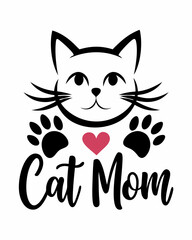 Cat mom, Typography T-shirt Design Vector Art illustration for Mother's Day, mom, mama